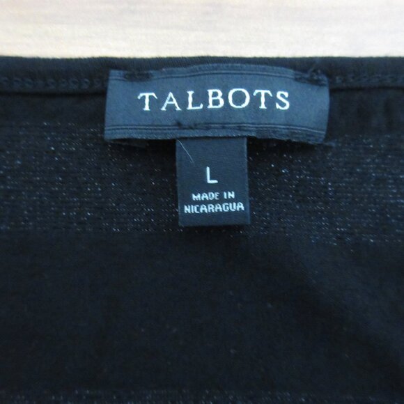 Talbots T-Shirt Size Large Black Silver Metallic Stripe Long Sleeve Round Neck - Picture 3 of 6